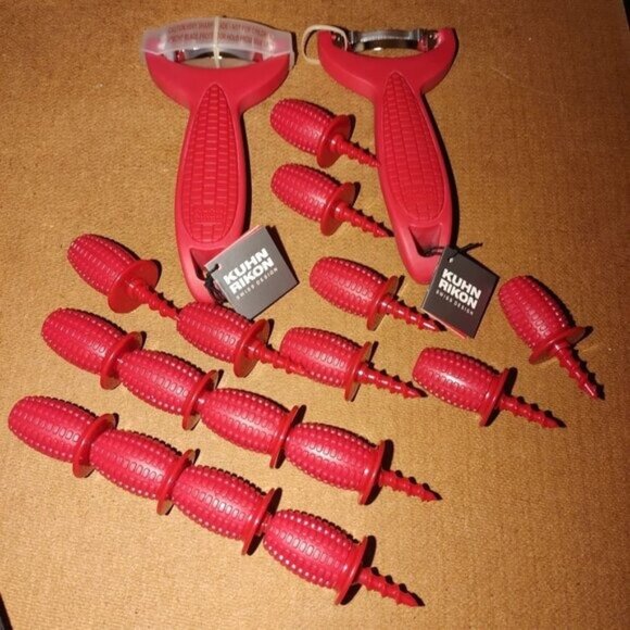 Kuhn Rikon Swiss Design Corn Zipper & Set Of 12 Corn Holders In Red-NEW - Picture 1 of 5